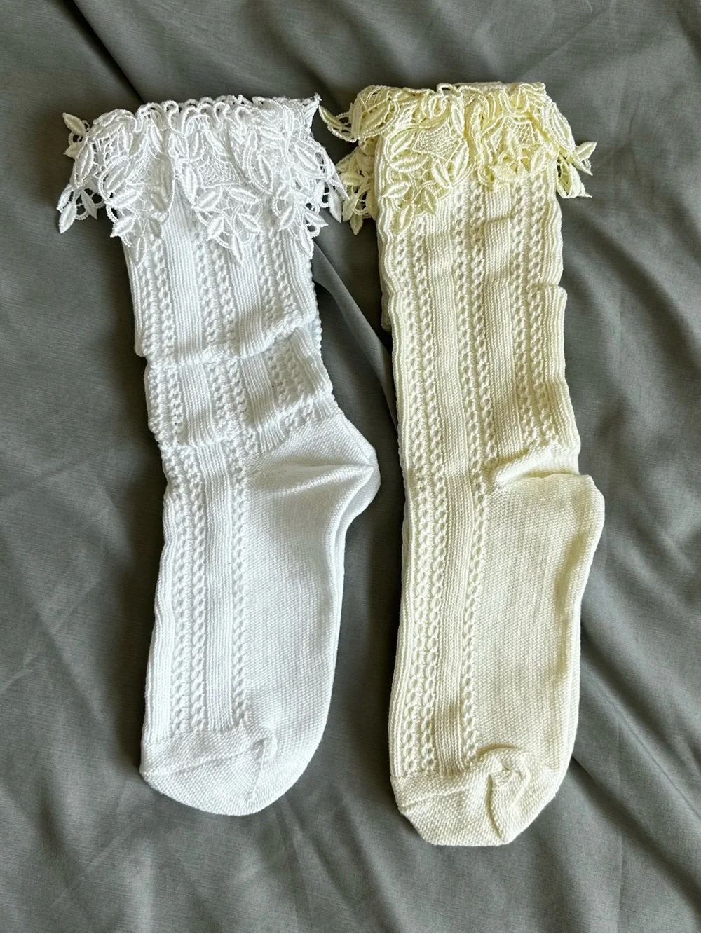 Frilly Knit Fashion Socks With Lace Set of 2